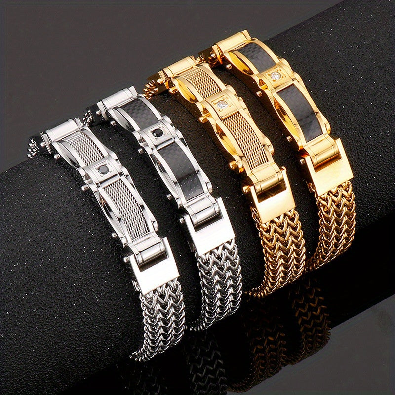 1pc Fashionable Men'S Bracelet, Titanium Steel, Synthetic Faux Gemstone Inlay, Square Design with Magnetic Clasp, Stylish Jewelry for Party and Holiday Accessory, Ideal Father'S Day Gift