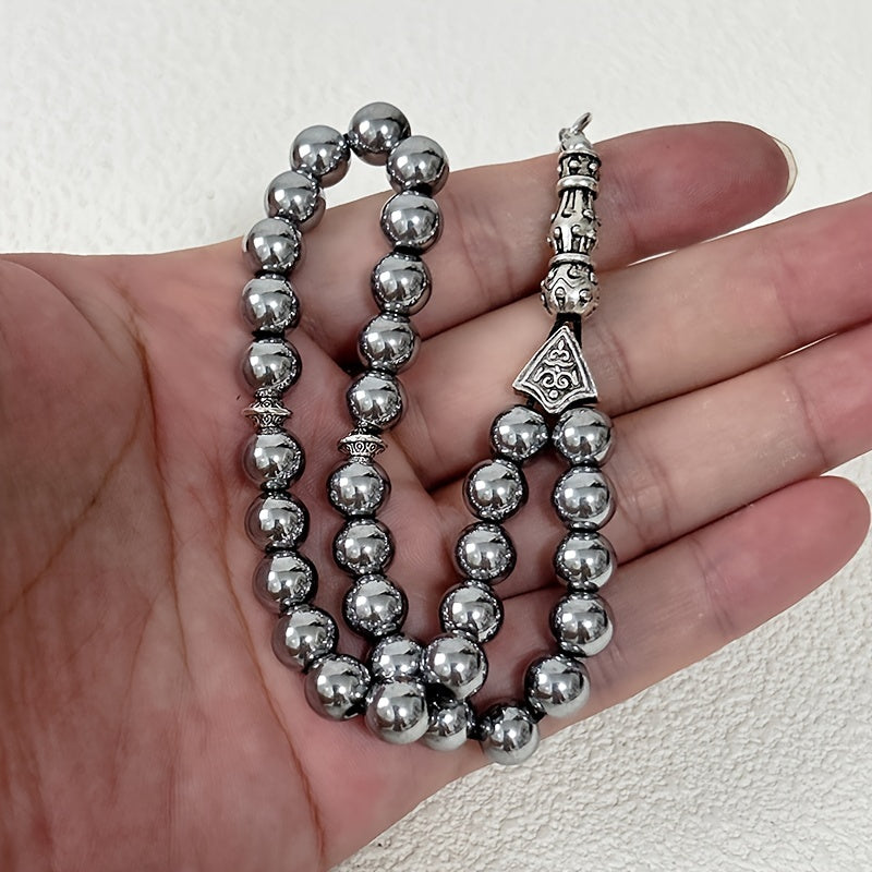 Vintage Ethnic Style Tree Leaf Spike With 33 Beads Of 8mm Hematite (natural Stone Containing Iron, The Beads May Have Natural Pores, Pits, And Small Cracks On The Surface, Which Do Not Affect The Use, Please Do Not Buy If You