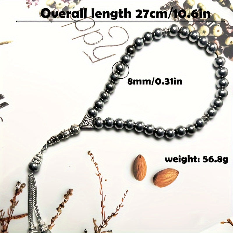 Vintage Ethnic Style Tree Leaf Spike With 33 Beads Of 8mm Hematite (natural Stone Containing Iron, The Beads May Have Natural Pores, Pits, And Small Cracks On The Surface, Which Do Not Affect The Use, Please Do Not Buy If You