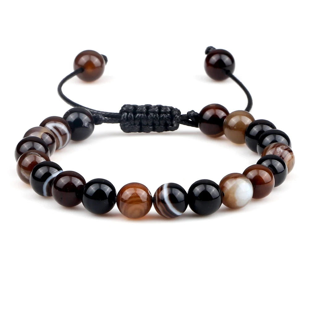 8mm Tiger Eye Stone Beads Bracelet Adjustable Braided Rope Bangles Natural Lava Rock Men Women Yoga Healing Balance Bracelets