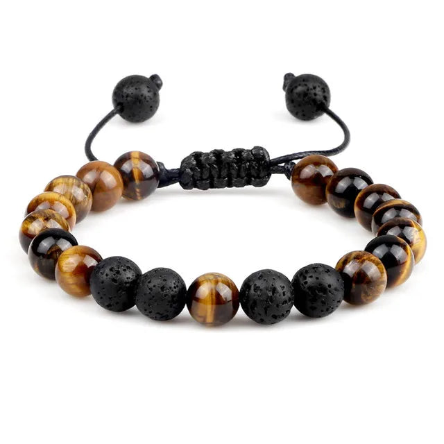 8mm Tiger Eye Stone Beads Bracelet Adjustable Braided Rope Bangles Natural Lava Rock Men Women Yoga Healing Balance Bracelets