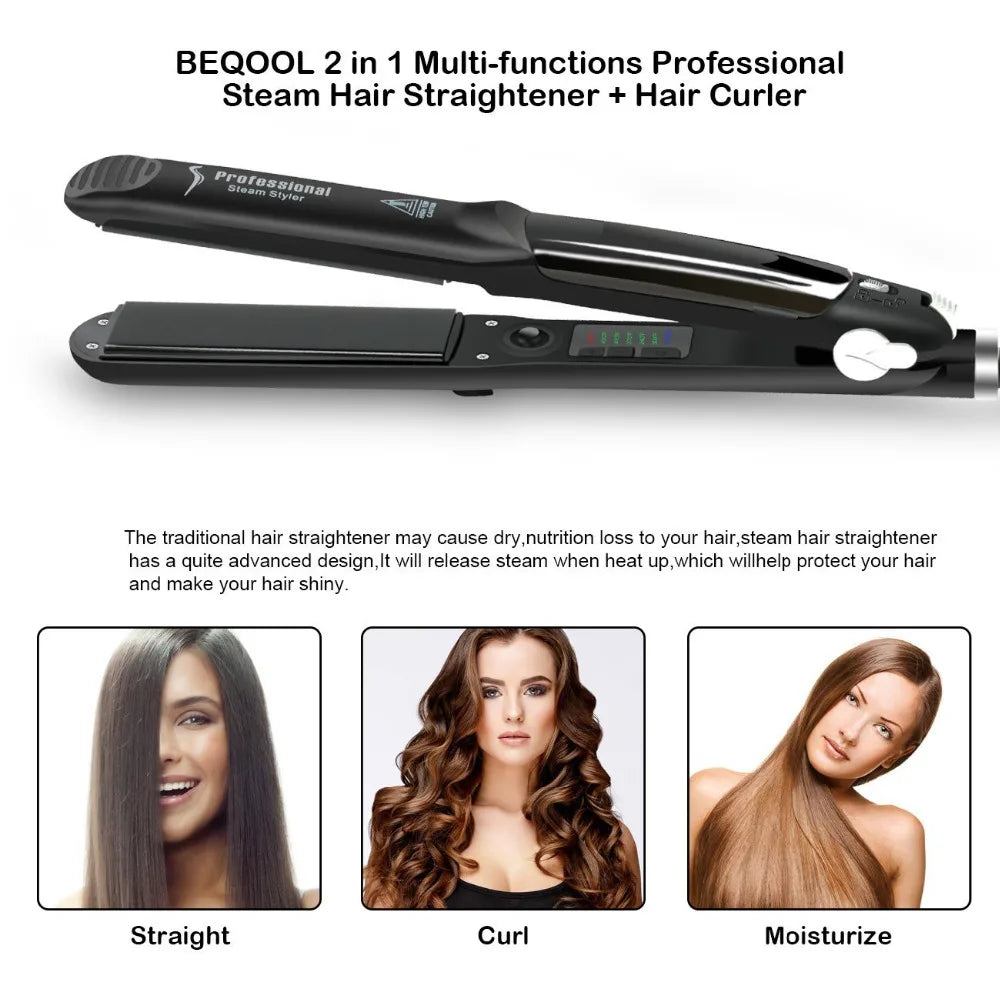 Steam Hair Straightener Professional Ceramic Vapor Flat Iron 450℉ Fast Heat Argan Oil Treatment Hair Care Tools