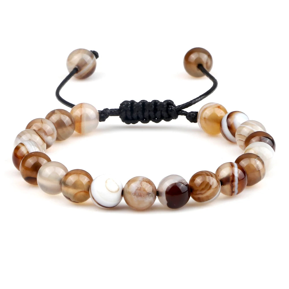 8mm Tiger Eye Stone Beads Bracelet Adjustable Braided Rope Bangles Natural Lava Rock Men Women Yoga Healing Balance Bracelets