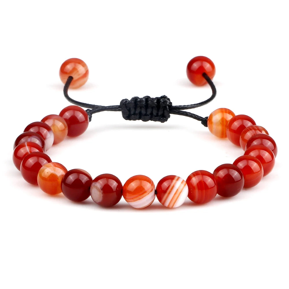 8mm Tiger Eye Stone Beads Bracelet Adjustable Braided Rope Bangles Natural Lava Rock Men Women Yoga Healing Balance Bracelets