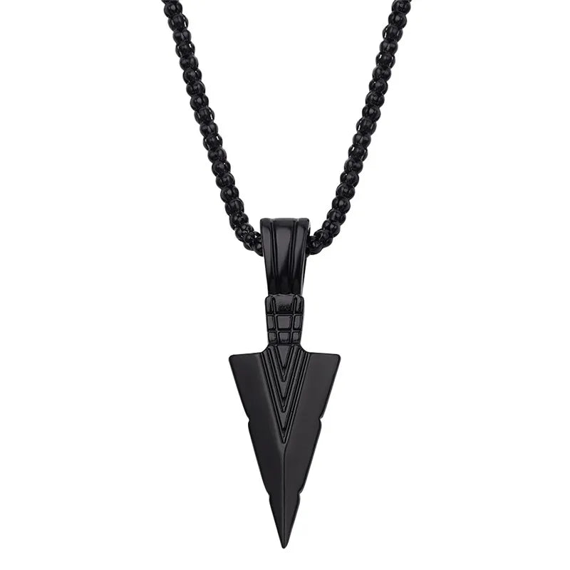 2022 Silver Color Retro Personality Black Triangle Arrowhead Necklace Pendant Niche Style Punk Jewelry Party Gift For Men And Wo