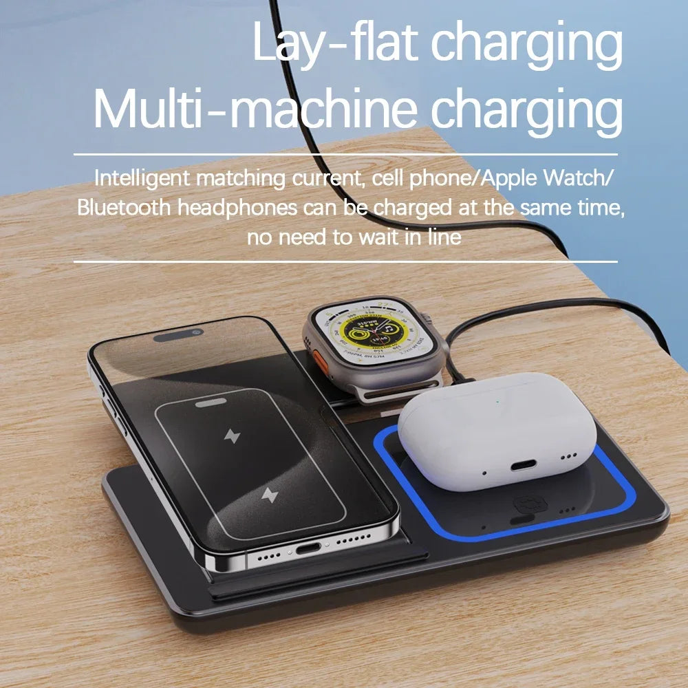 30W LED Fast Wireless Charger Stand 3 in 1 Foldable Charging Station For iPhone 15 14 13 12 Apple Watch 9 8 7 6 5 Airpods Pro