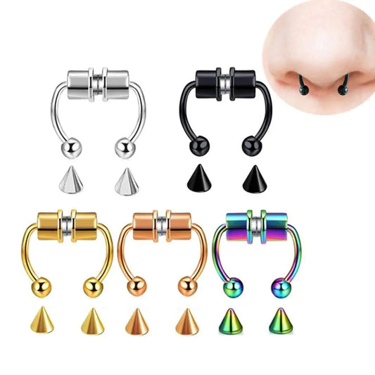 Women Fake Piercing Nose Hoop Septum Non Piercing Nose Clip Rock HipHoop Stainless Steel Magnet Fashion Punk Body Jewelry