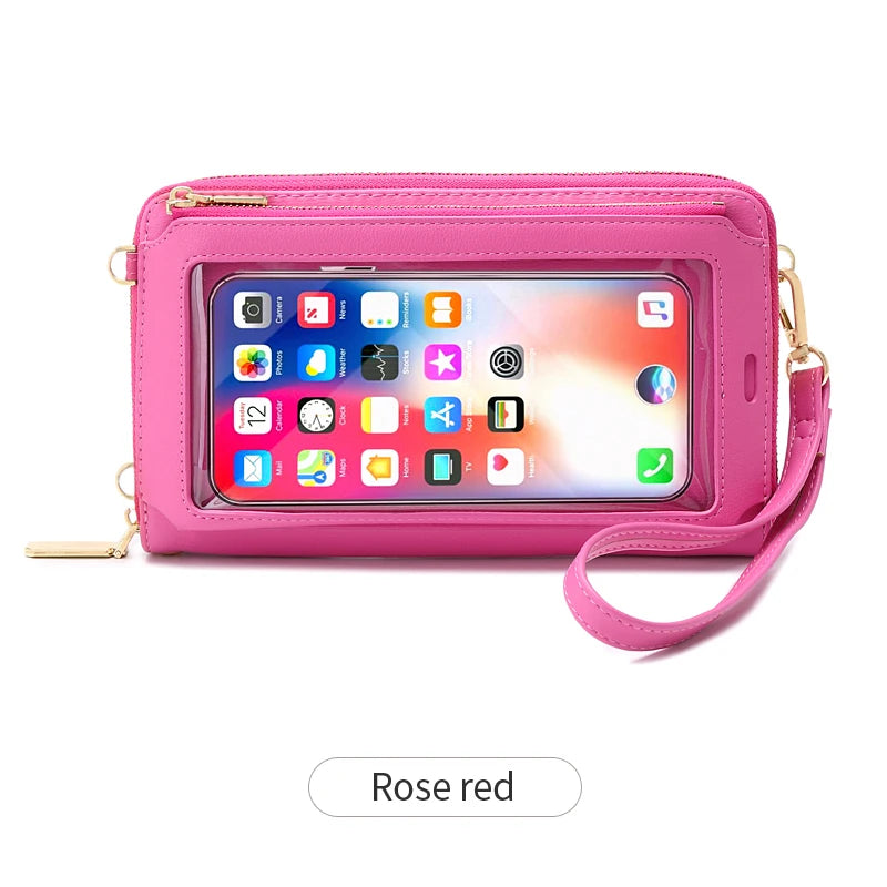 RFID Blocking Touch Screen Mobile Phone Bag, Functional Crossbody Long Wallet, Women's Mini Coin Purse