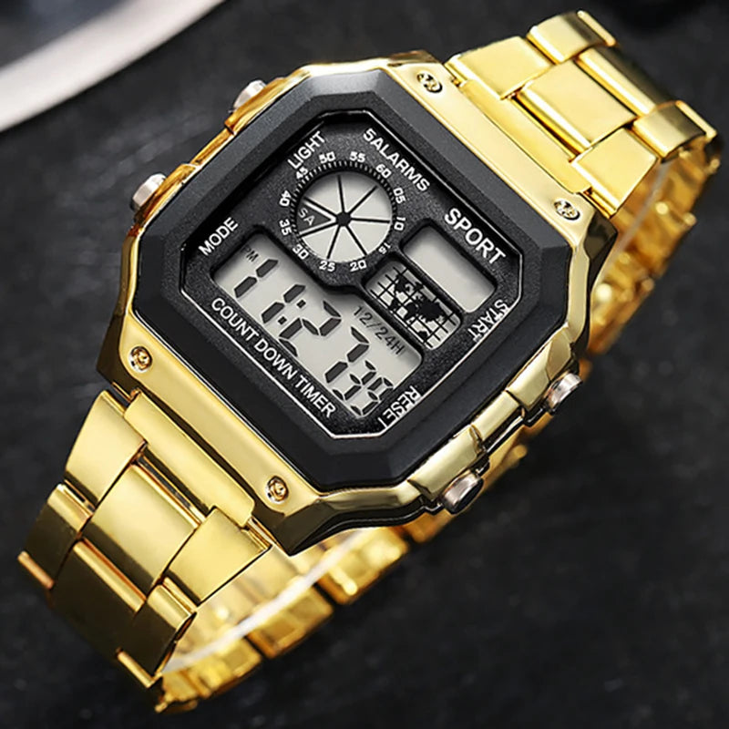 Luxury Men's Wristwatch Multifunction LED Digital Watch Alloy Strap Classic Business Men Watch 7-colors Luminous Sport Watches