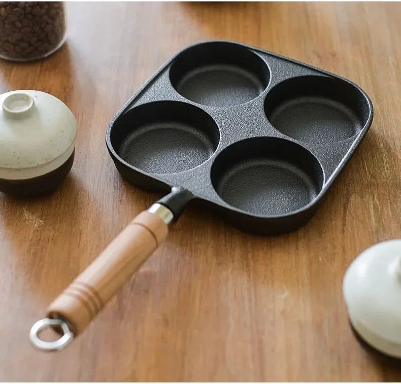 New Deep-Bottom Cast-Iron Egg Frying Pan Non-Stick Mold For Home Use Flat Bottom Cooking Pot No Coating Dumpling Pot