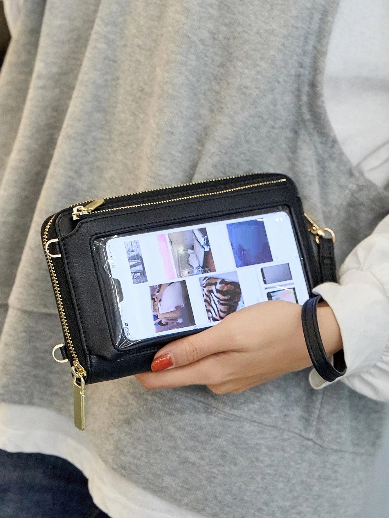 RFID Blocking Touch Screen Mobile Phone Bag, Functional Crossbody Long Wallet, Women's Mini Coin Purse