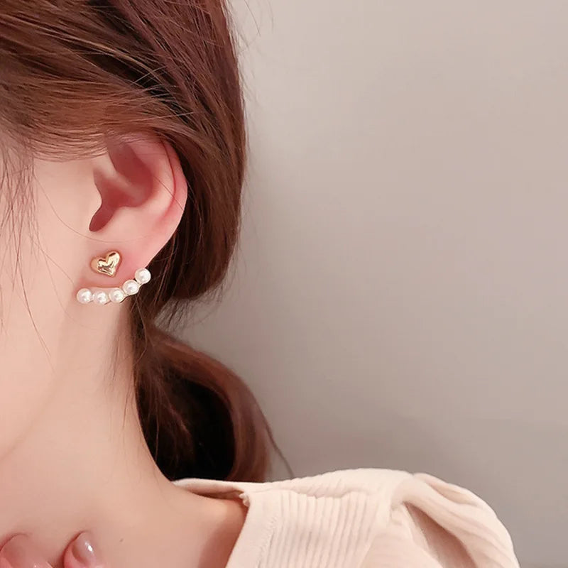 Personality Pearl Irregular Geometric Stud Earrings For Women Double Side Back Post Hanging Ear Cuff Wedding Jewelry Pendientes