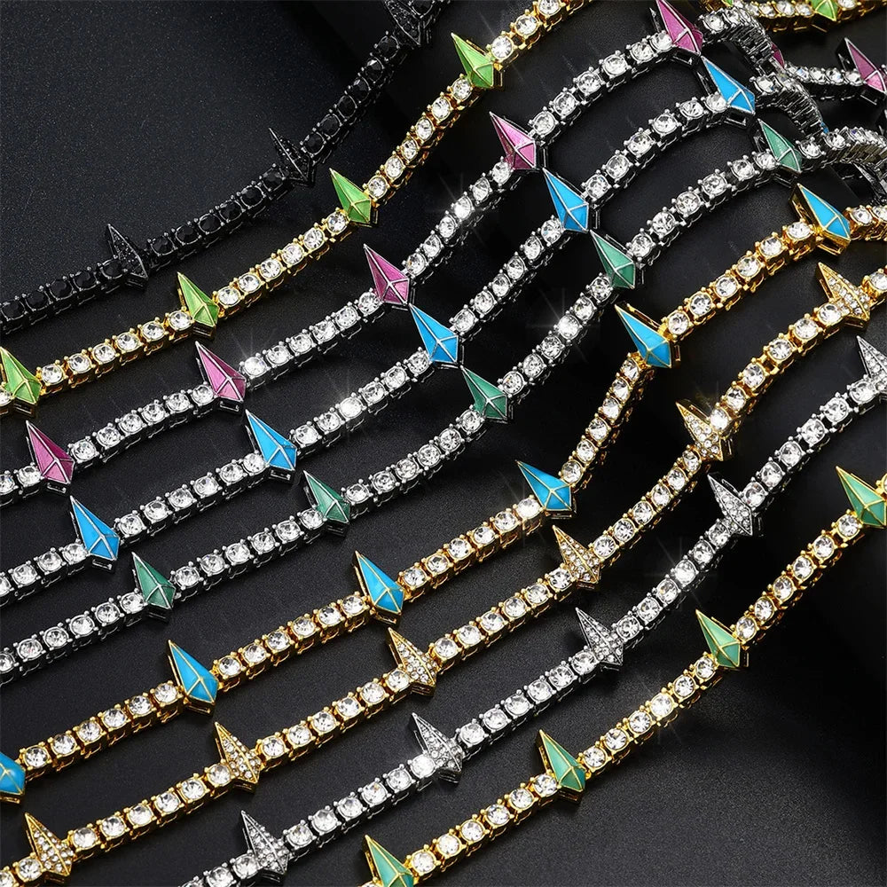 New Hip Pop 4mm Tennis Chain Dropwater Bling Iced Out Colorful Rhinestone Necklaces For Men Women Choker Jewelry Party Gift 18"