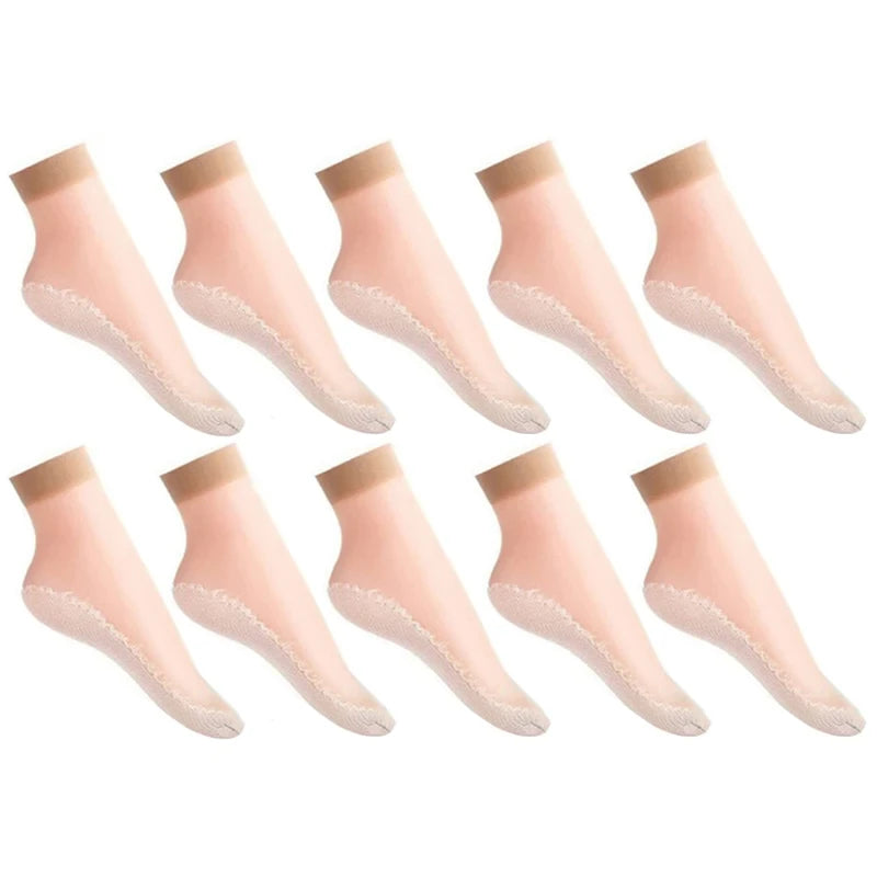 10/20 Pairs Short Socks Women Ultrathin Elastic Lace Transparent Sock Woman Summer Breathable Non-Slip Bottom Splice Cotton Sock