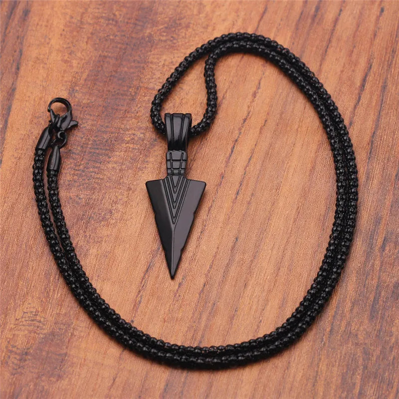 2022 Silver Color Retro Personality Black Triangle Arrowhead Necklace Pendant Niche Style Punk Jewelry Party Gift For Men And Wo