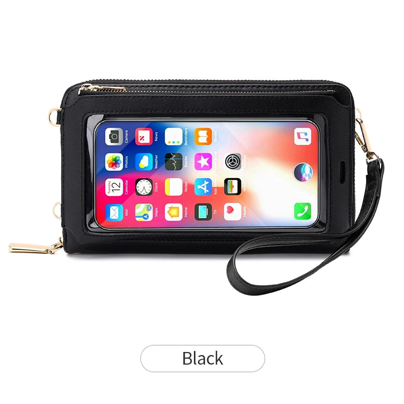 RFID Blocking Touch Screen Mobile Phone Bag, Functional Crossbody Long Wallet, Women's Mini Coin Purse