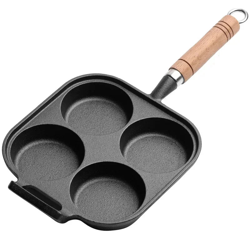 New Deep-Bottom Cast-Iron Egg Frying Pan Non-Stick Mold For Home Use Flat Bottom Cooking Pot No Coating Dumpling Pot