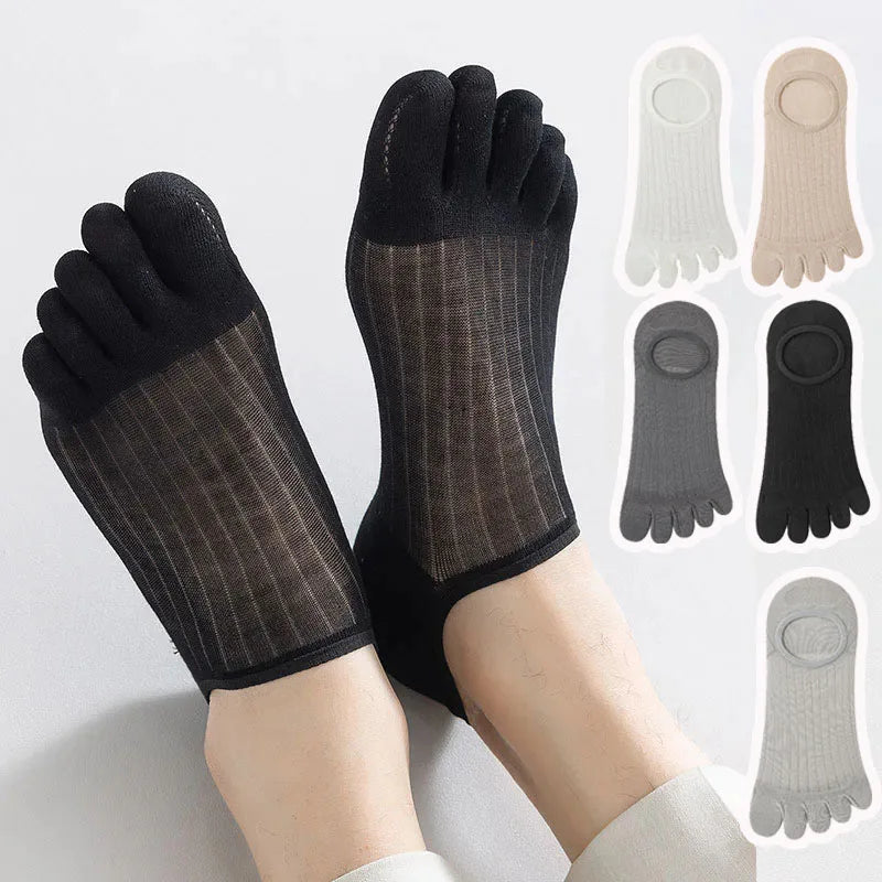 Men's Summer Ultra-thin Five Finger Socks Anti-slip Silicone Invisible Boat Socks Solid Color Cotton 5 Toe Socks Split Toe Socks