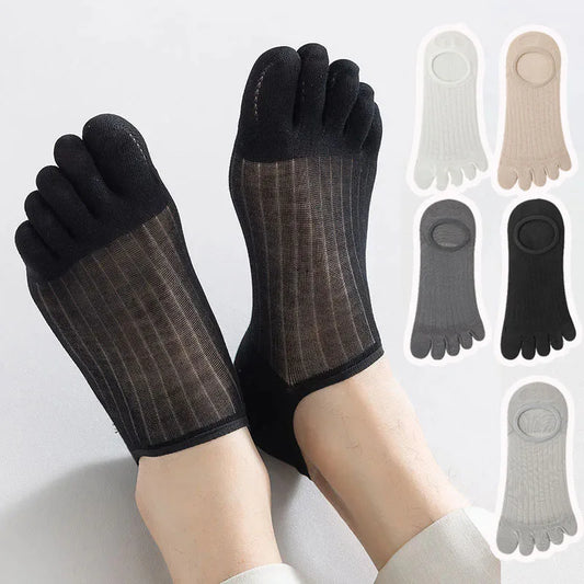 Men's Summer Ultra-thin Five Finger Socks Anti-slip Silicone Invisible Boat Socks Solid Color Cotton 5 Toe Socks Split Toe Socks