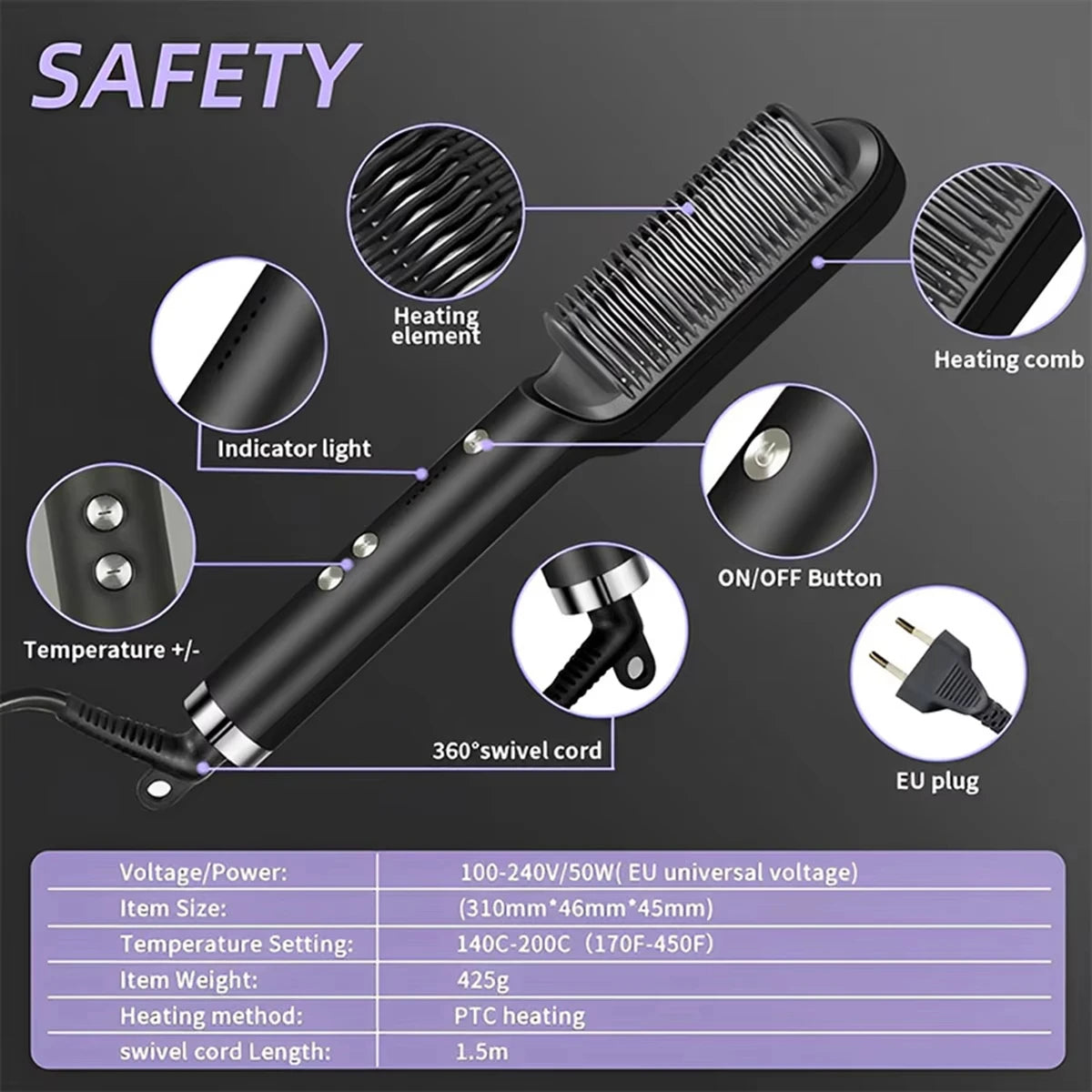 Hair Straightener Professional Quick Heated Electric Hot Comb Hair Straightener Personal Care Multifunctional Hairstyle Brush