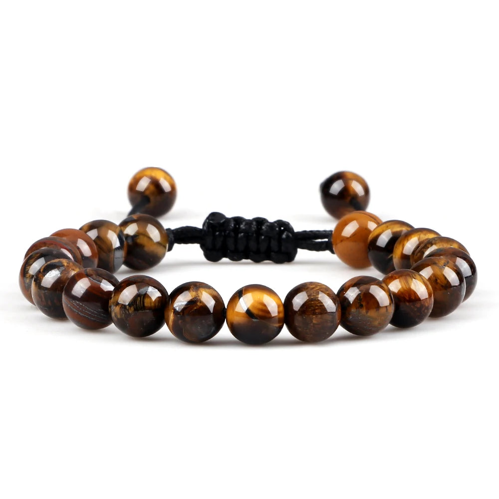 8mm Tiger Eye Stone Beads Bracelet Adjustable Braided Rope Bangles Natural Lava Rock Men Women Yoga Healing Balance Bracelets