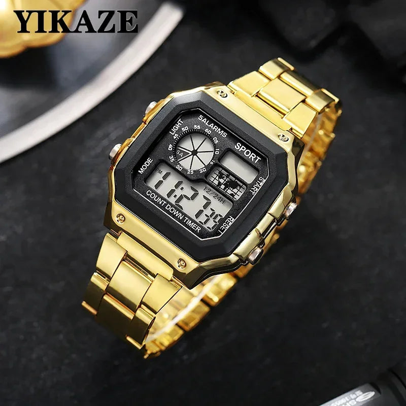 Luxury Men's Wristwatch Multifunction LED Digital Watch Alloy Strap Classic Business Men Watch 7-colors Luminous Sport Watches