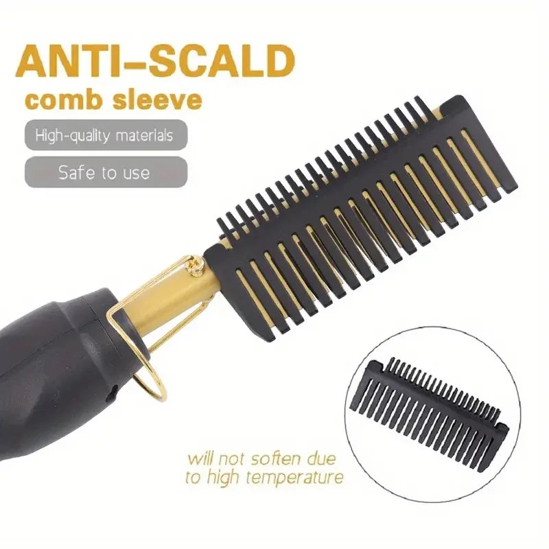 Multi Functional Electric Copper Comb Straightener, Dual-purpose for Comb, Perm Stick, Curly and Straight Hair