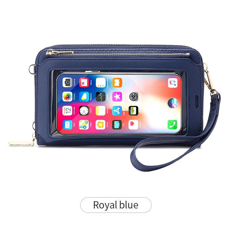 RFID Blocking Touch Screen Mobile Phone Bag, Functional Crossbody Long Wallet, Women's Mini Coin Purse