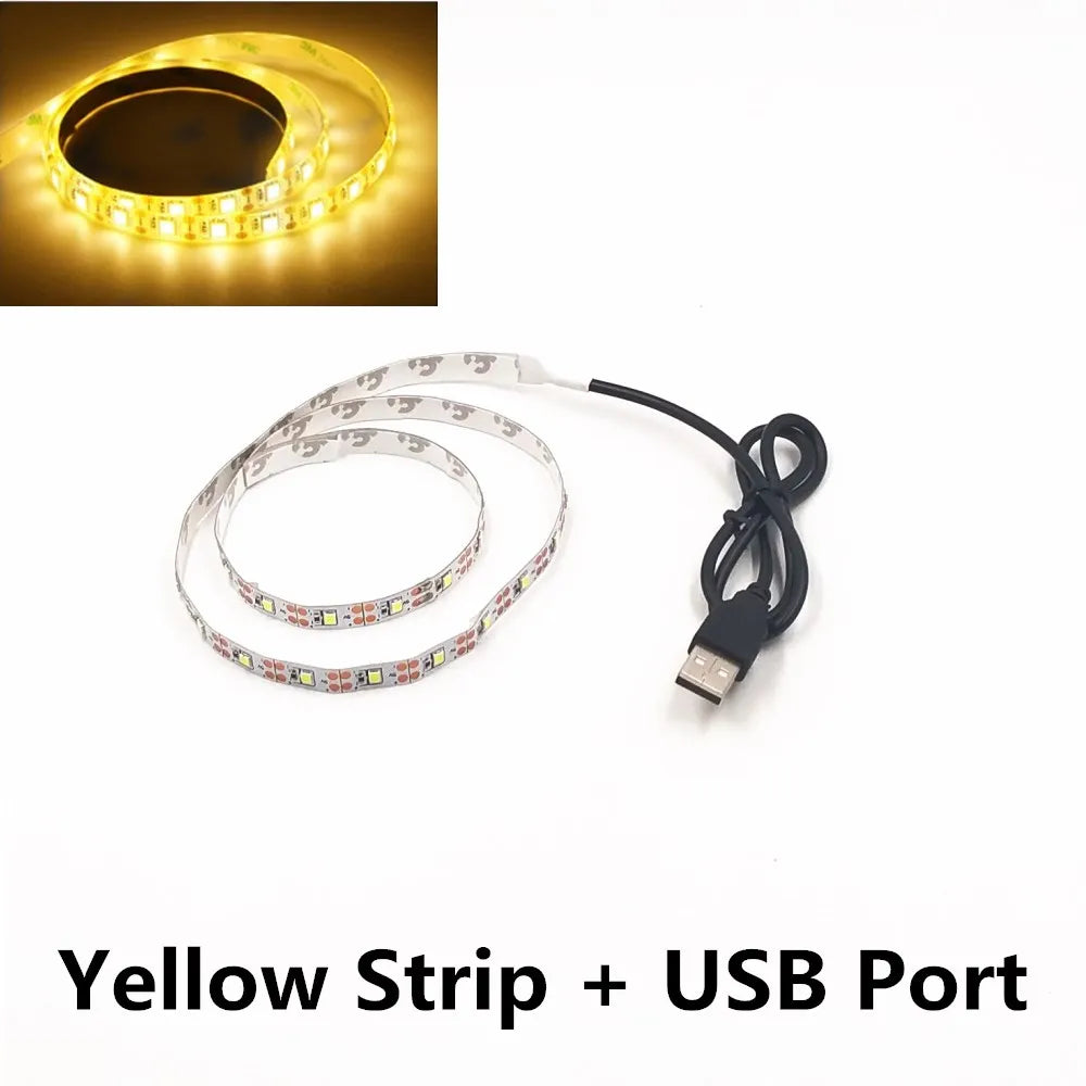 LED Night Light String DC5V With USB Port Cable 50CM 1M 2M 3M 4M 5M USB LED strip light lamp SMD 3528 for TV/ PC/ Laptop