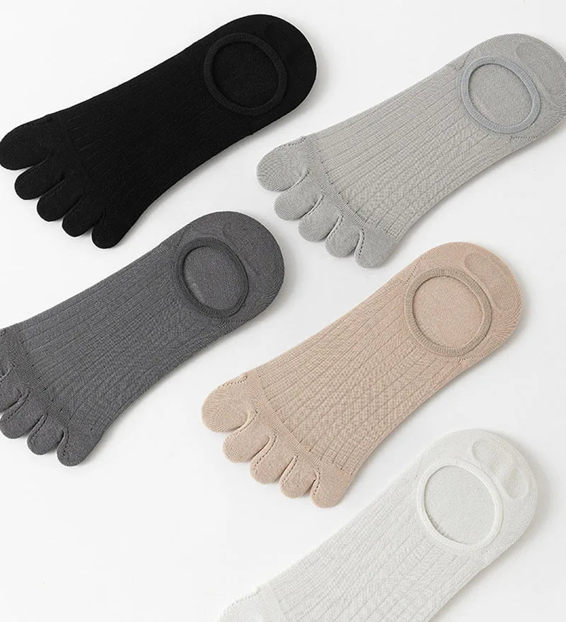 Men's Summer Ultra-thin Five Finger Socks Anti-slip Silicone Invisible Boat Socks Solid Color Cotton 5 Toe Socks Split Toe Socks