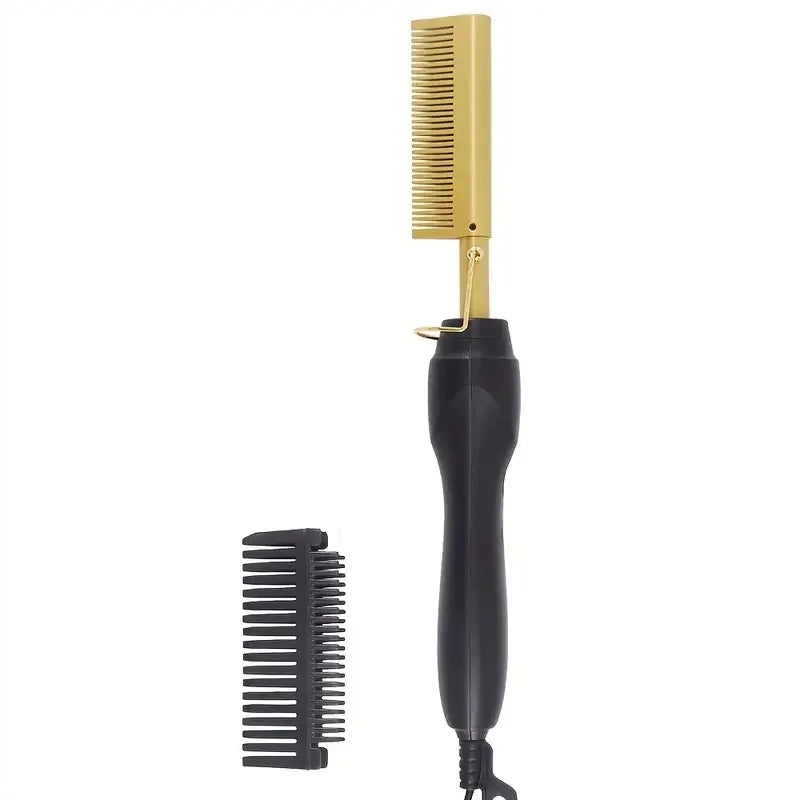 Multi Functional Electric Copper Comb Straightener, Dual-purpose for Comb, Perm Stick, Curly and Straight Hair