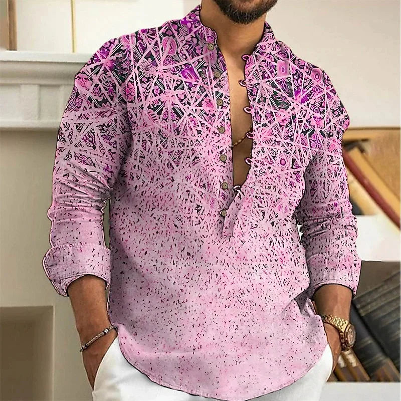 Linen shirt men's top cardigan button fashion trend pattern slim fit comfortable soft new retro top 2024 new plus size 6XL