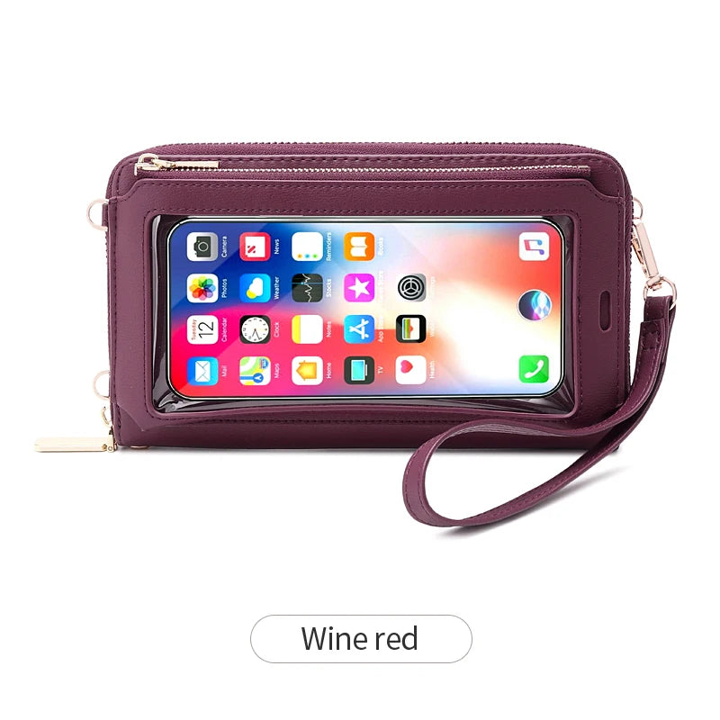 RFID Blocking Touch Screen Mobile Phone Bag, Functional Crossbody Long Wallet, Women's Mini Coin Purse