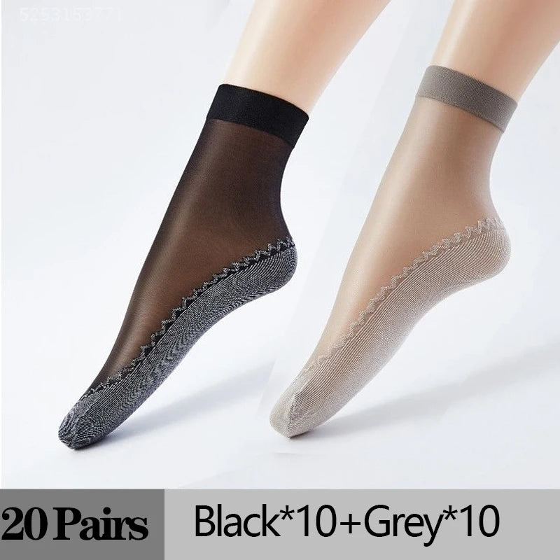 10/20 Pairs Short Socks Women Ultrathin Elastic Lace Transparent Sock Woman Summer Breathable Non-Slip Bottom Splice Cotton Sock