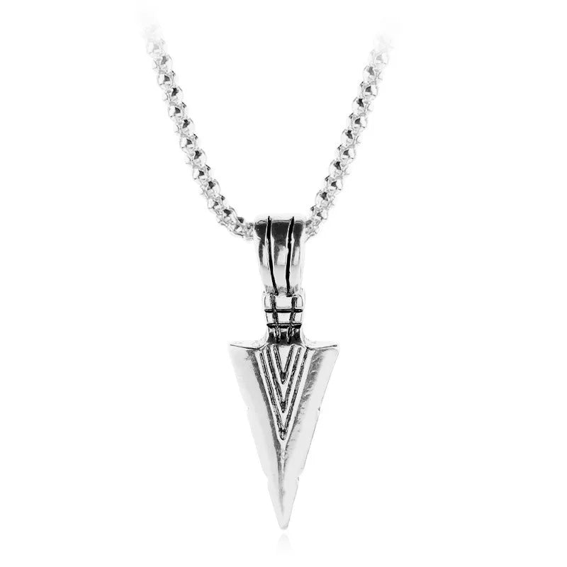 2022 Silver Color Retro Personality Black Triangle Arrowhead Necklace Pendant Niche Style Punk Jewelry Party Gift For Men And Wo