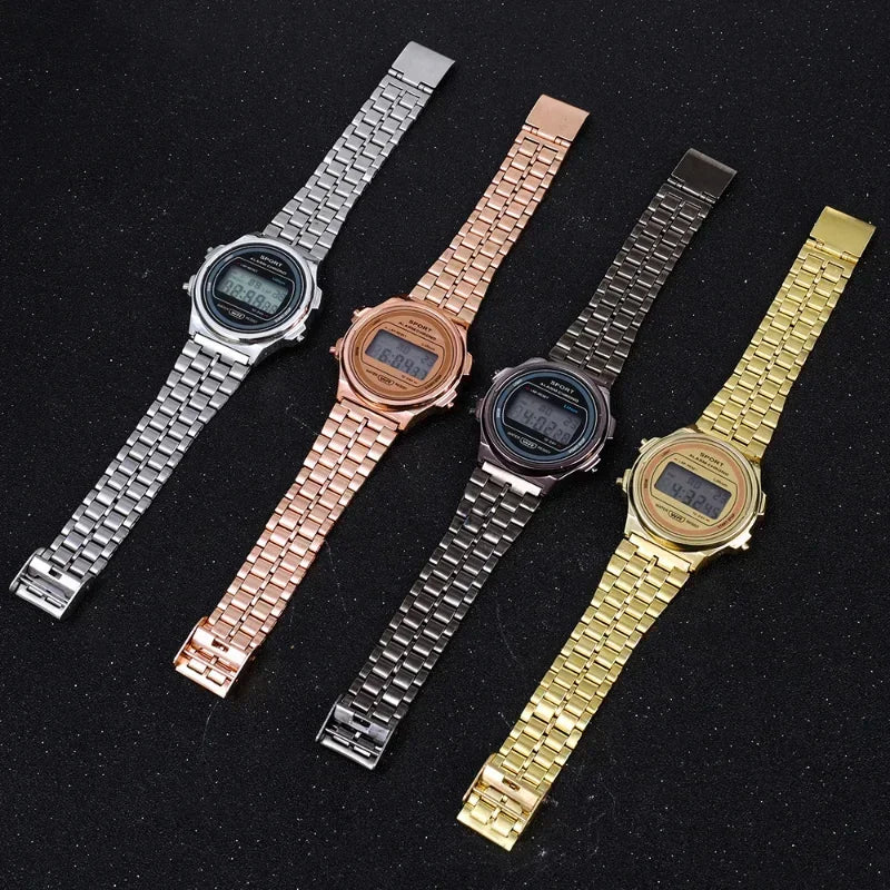 Digital Sports Waterproof Wristwatches for Men Women Multifunction LED Electron Clock Wrist Watch Retro Steel Strip Watches