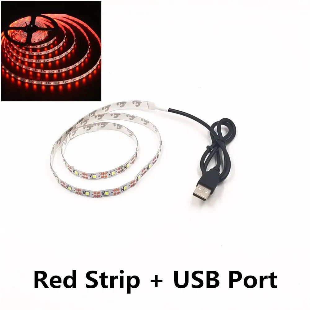 LED Night Light String DC5V With USB Port Cable 50CM 1M 2M 3M 4M 5M USB LED strip light lamp SMD 3528 for TV/ PC/ Laptop