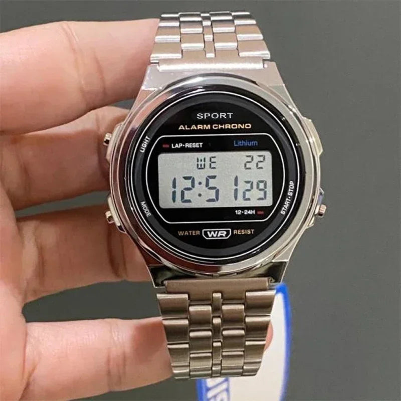 Digital Sports Waterproof Wristwatches for Men Women Multifunction LED Electron Clock Wrist Watch Retro Steel Strip Watches