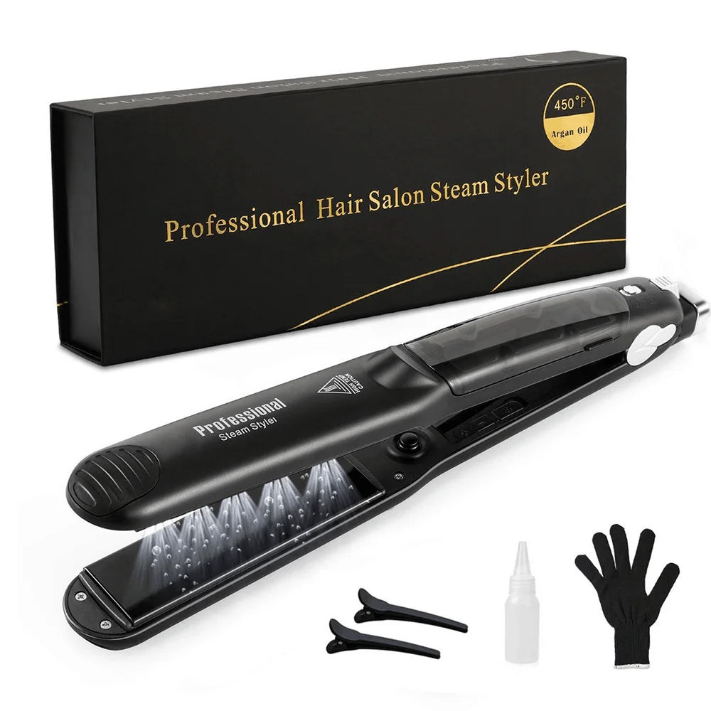 Steam Hair Straightener Professional Ceramic Vapor Flat Iron 450℉ Fast Heat Argan Oil Treatment Hair Care Tools