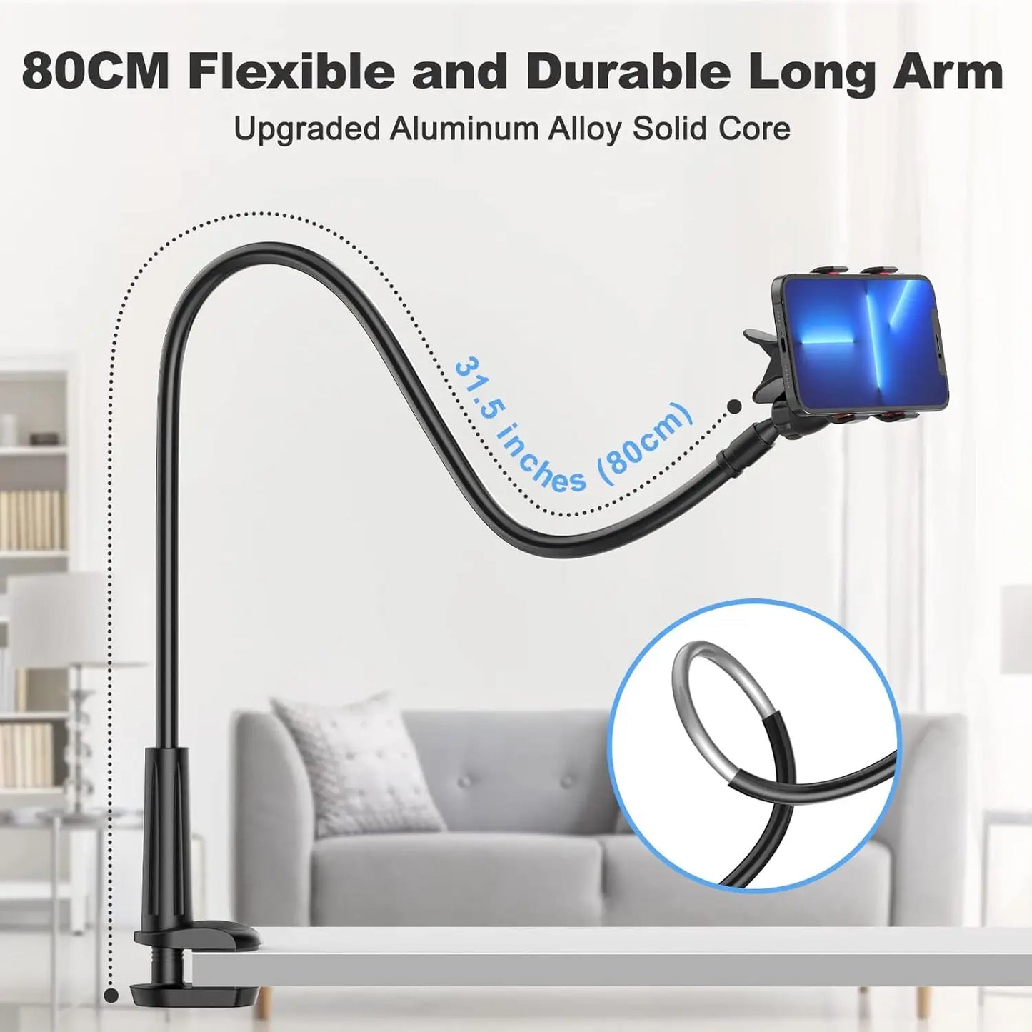 80cm Phone Holder Stand Lazy Bracket Headrest Bed 360 Flexible Long Arms Clamp Mount For iPhone Samsung and 3.5~6.7" Device