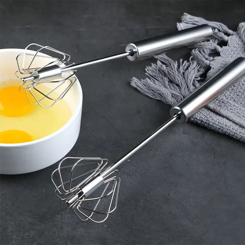 Kitchen Stainless Steel Whisk Creamer Semi-automatic Rotary Whisk Beech Wood Vase Handle Hand Mixer G041