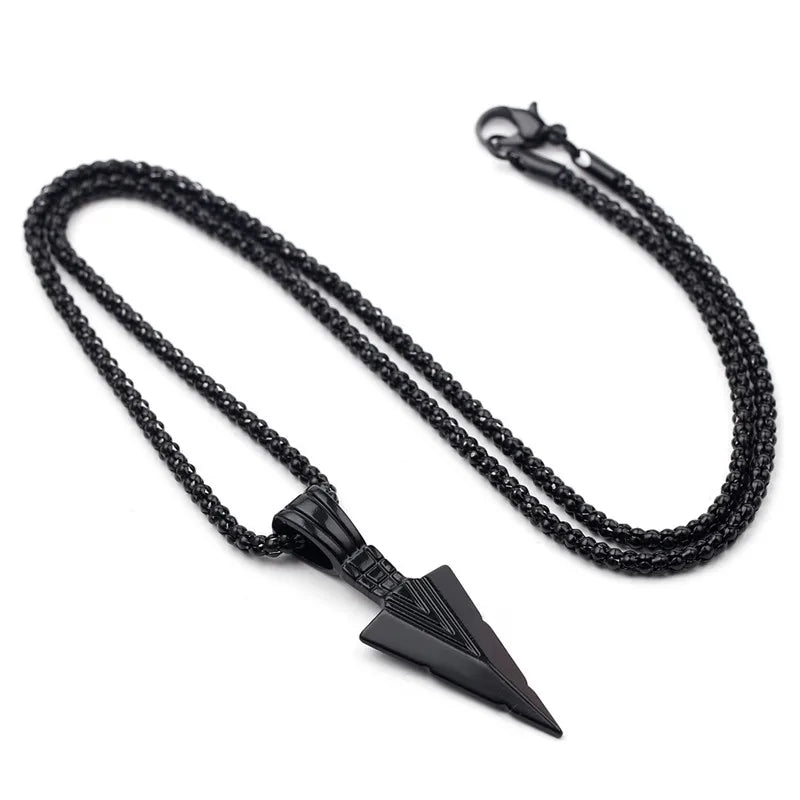 2022 Silver Color Retro Personality Black Triangle Arrowhead Necklace Pendant Niche Style Punk Jewelry Party Gift For Men And Wo