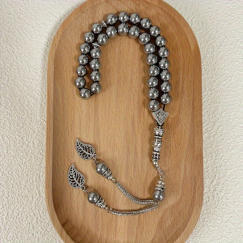 Vintage Ethnic Style Tree Leaf Spike With 33 Beads Of 8mm Hematite (natural Stone Containing Iron, The Beads May Have Natural Pores, Pits, And Small Cracks On The Surface, Which Do Not Affect The Use, Please Do Not Buy If You