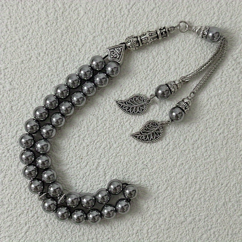 Vintage Ethnic Style Tree Leaf Spike With 33 Beads Of 8mm Hematite (natural Stone Containing Iron, The Beads May Have Natural Pores, Pits, And Small Cracks On The Surface, Which Do Not Affect The Use, Please Do Not Buy If You